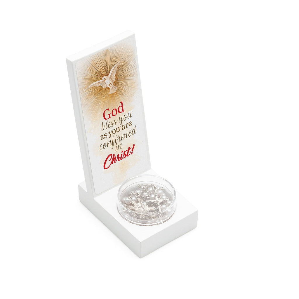 Confirmation White Wood Keepsake with Red Rosary