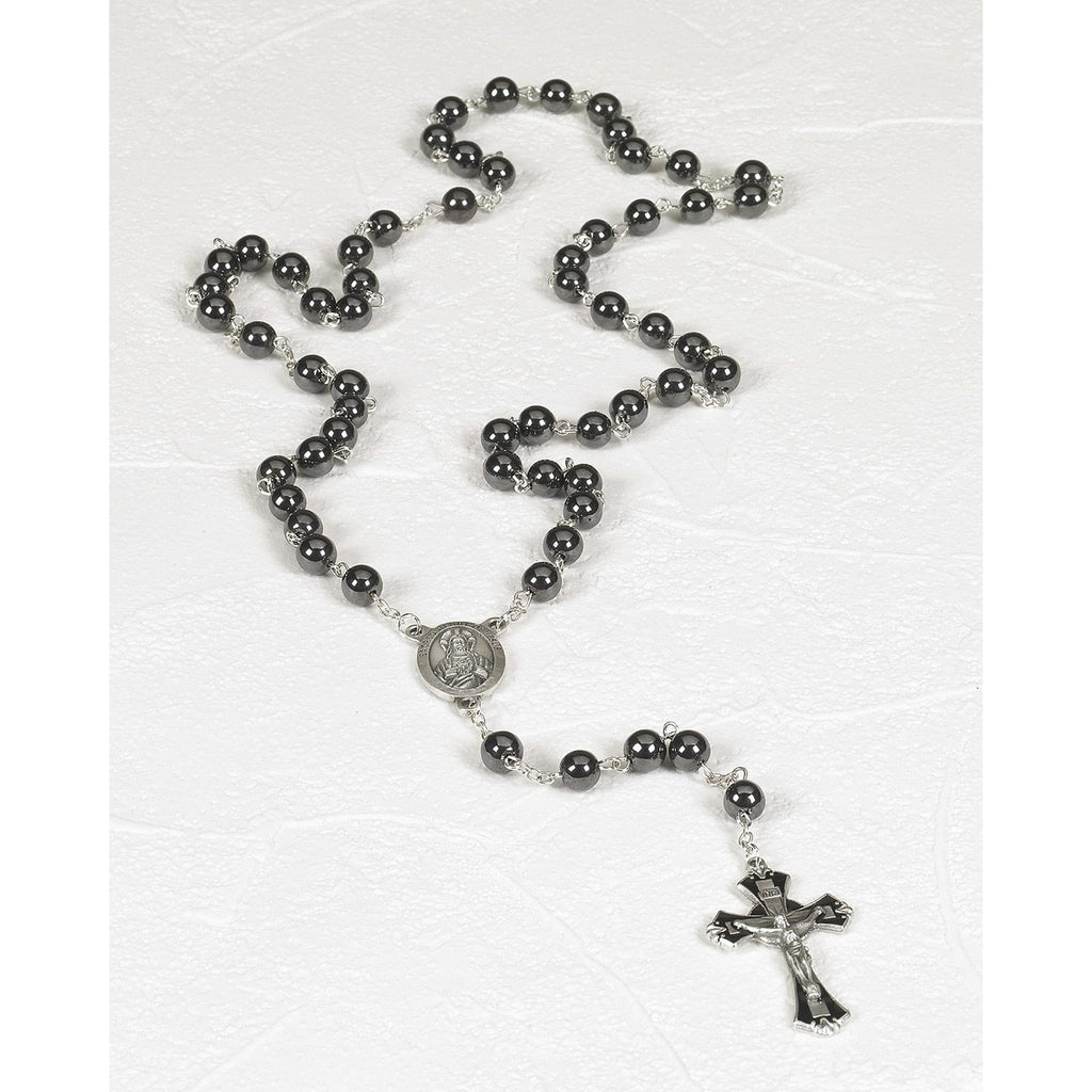 8 mm Hematite Rosary with Sacred Heart Center