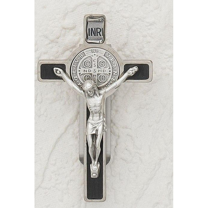 Saint Benedict - Silver tone Crucifix - Visor Clip - Black Enamel - Pack of 3