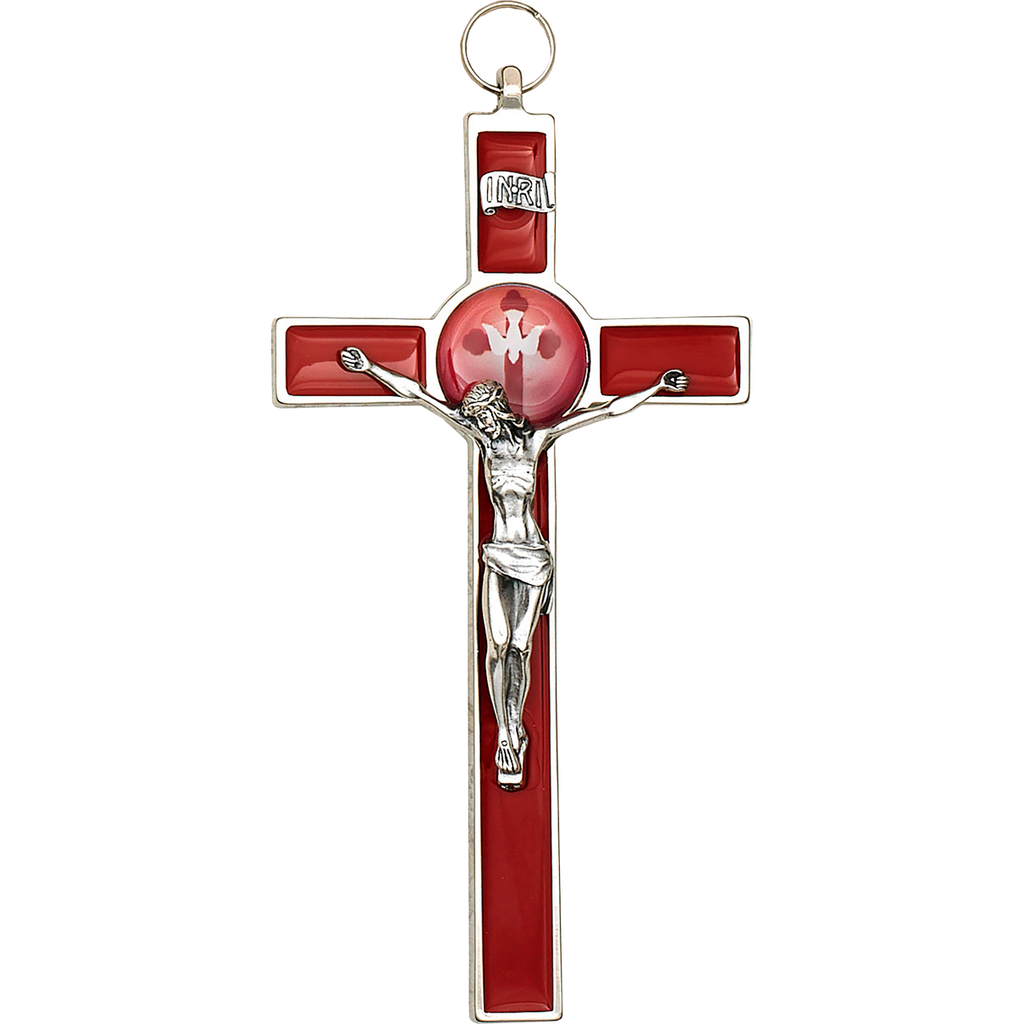 Red Enamel Crucifix with Epoxy Holy Spirit Image