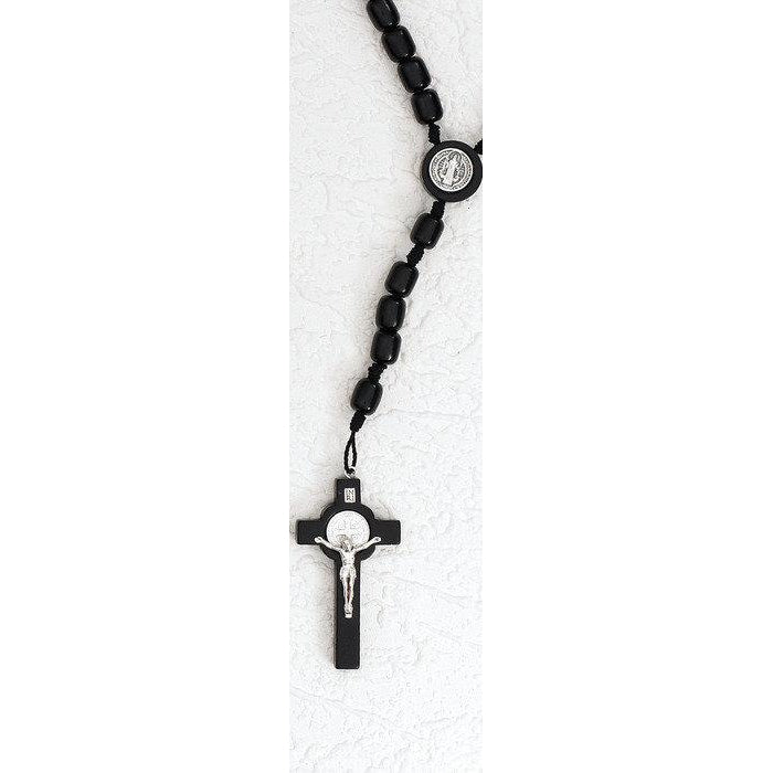 St Benedict Black Wood Cord Rosary