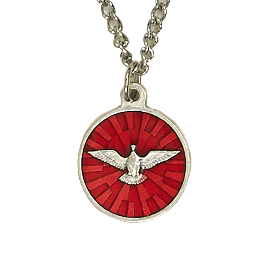 Red Enamel 3/4 inch Holy Spirit Round Medal - Pack of 25