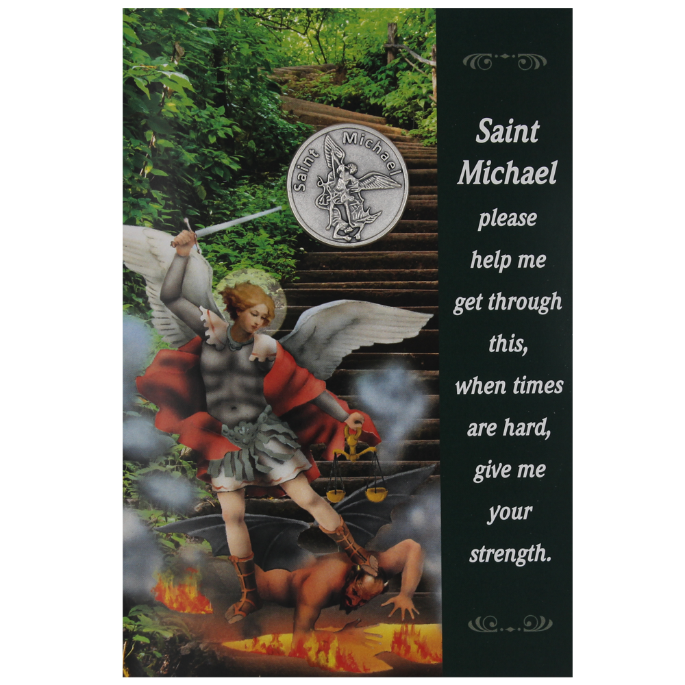 Saint Michael Greeting Card with Removable Pocket Token and Envelope