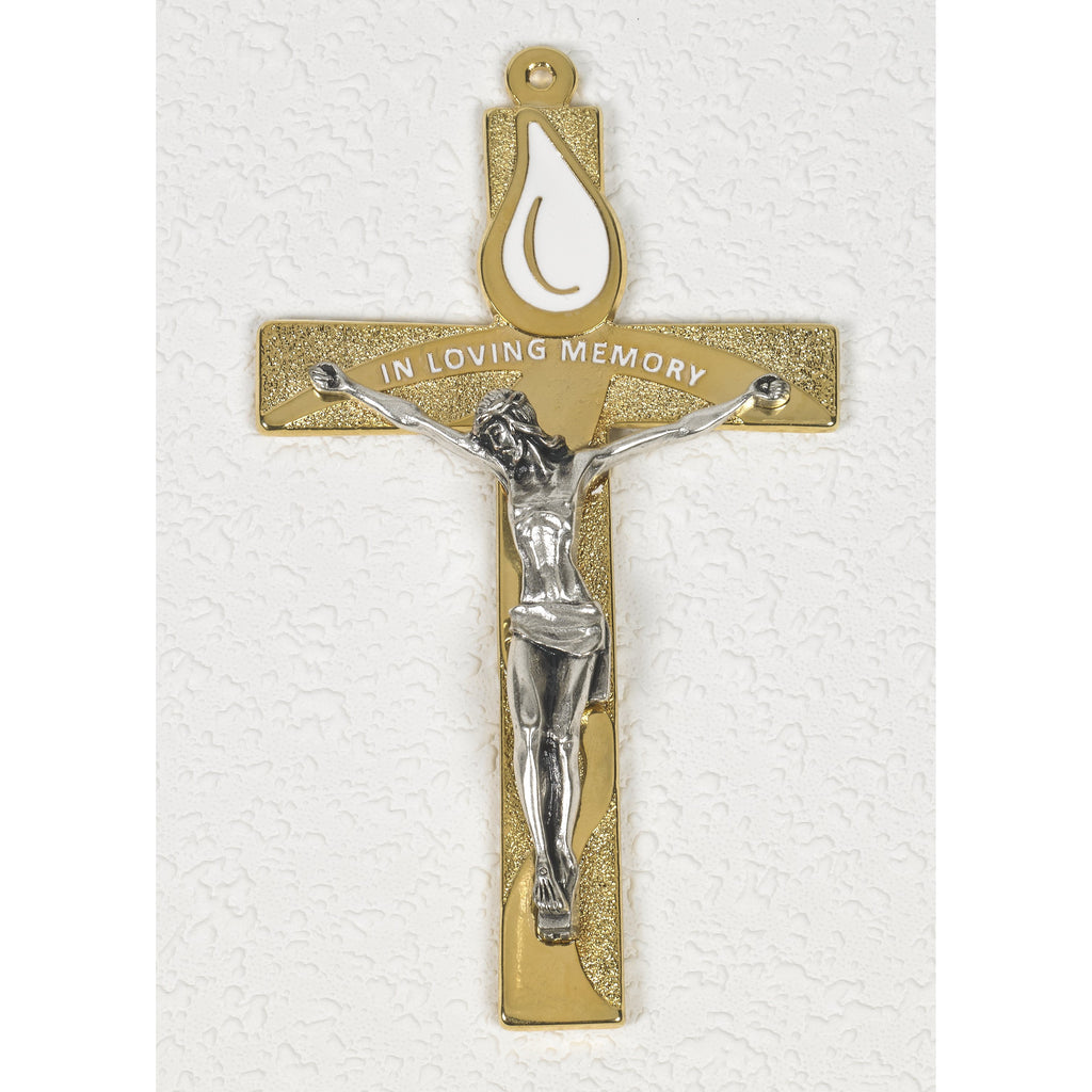 5-1/2 inch In Loving Memory Gold Tone Memorial Cross with/without Corpus