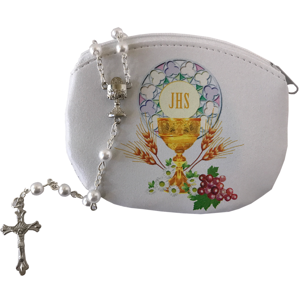 Girl's First Communion Rosary Pouch With Rosary Set