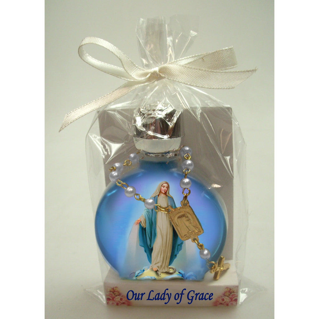 Lady of Grace Stained Glass Bottle with Decade Rosary Combo