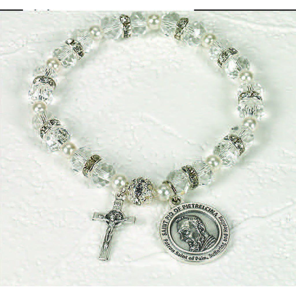 Healing Saint Crystal Rosary Bracelet - St Pio - Pack of 3