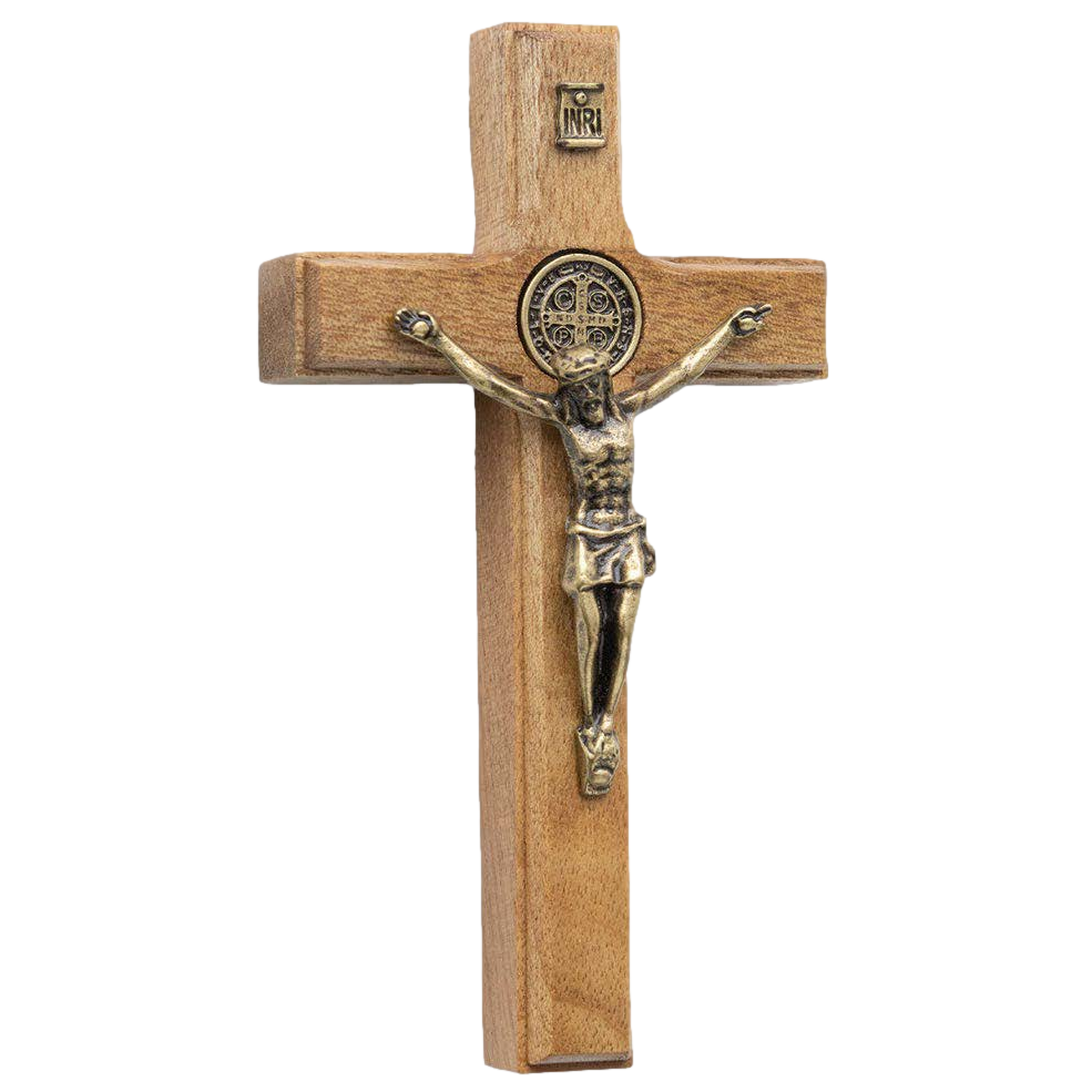 Light Wood Crucifix with Antique Gold Corpus