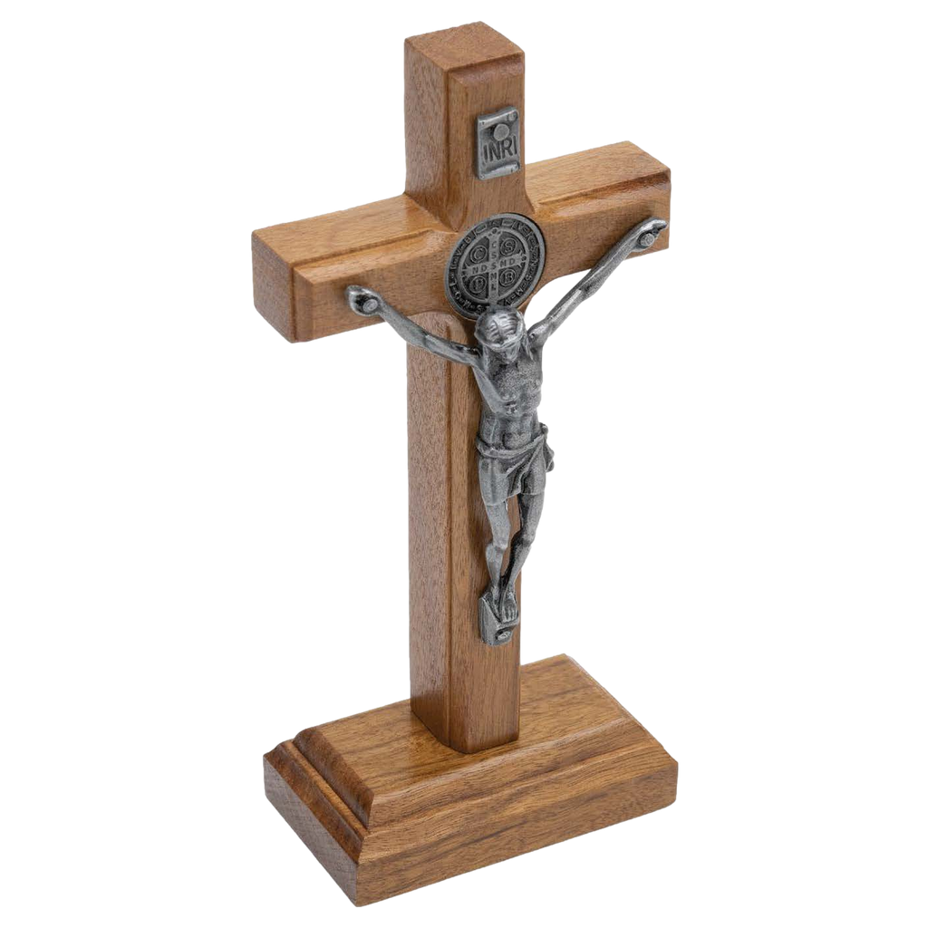 Light Wood Crucifix with Onyx Corpus with Base