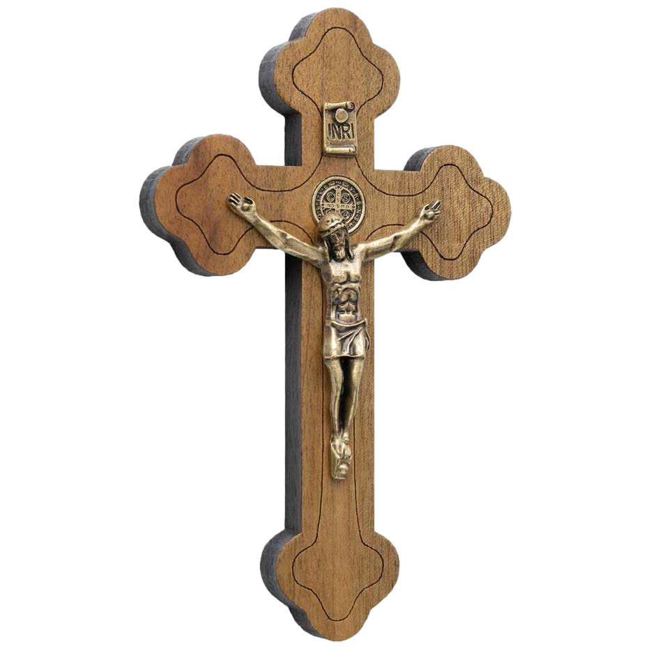 Large Ornate Wood Crucifix with Antique Gold Corpus