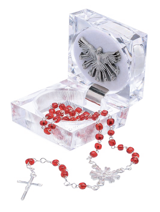 Confirmation Keepsake Box with Red Seed Bead Rosary