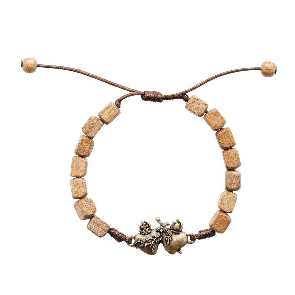 Immaculate & Sacred Heart Wood Bracelet