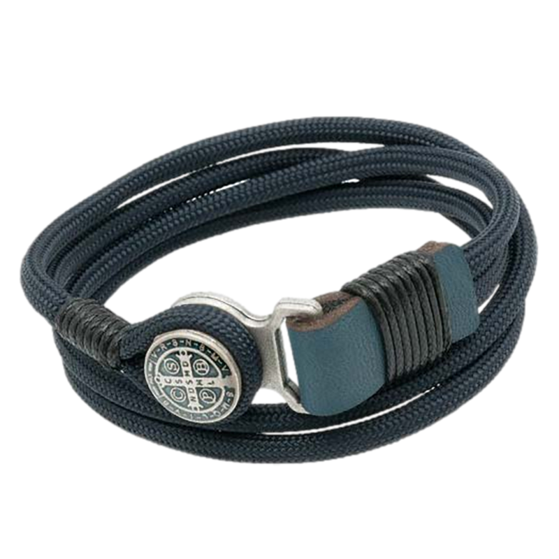Men's Blue St. Benedict Leather Cord Bracelet