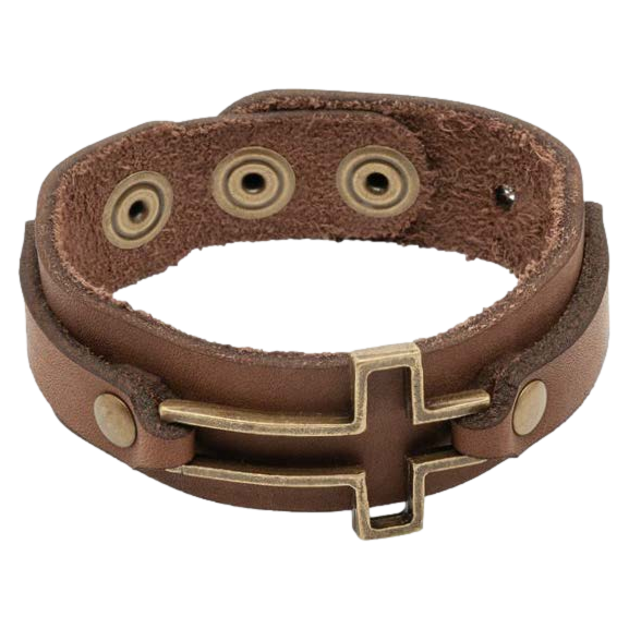 Men's Brown Leather Bracelet with Cross
