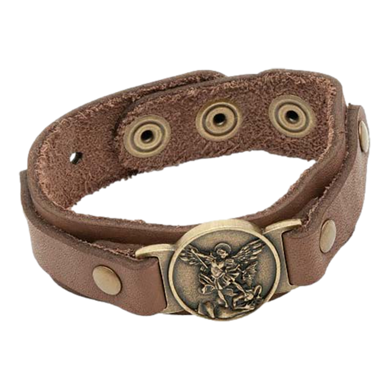 Men's Brown St. Michael Leather Bracelet