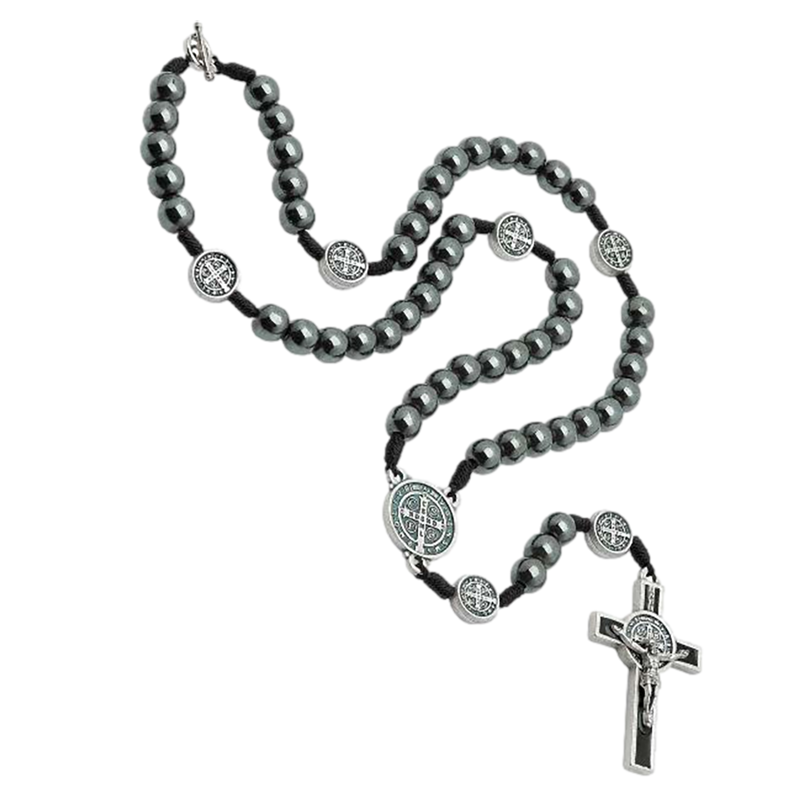 St. Benedict Hematite Rosary Necklace