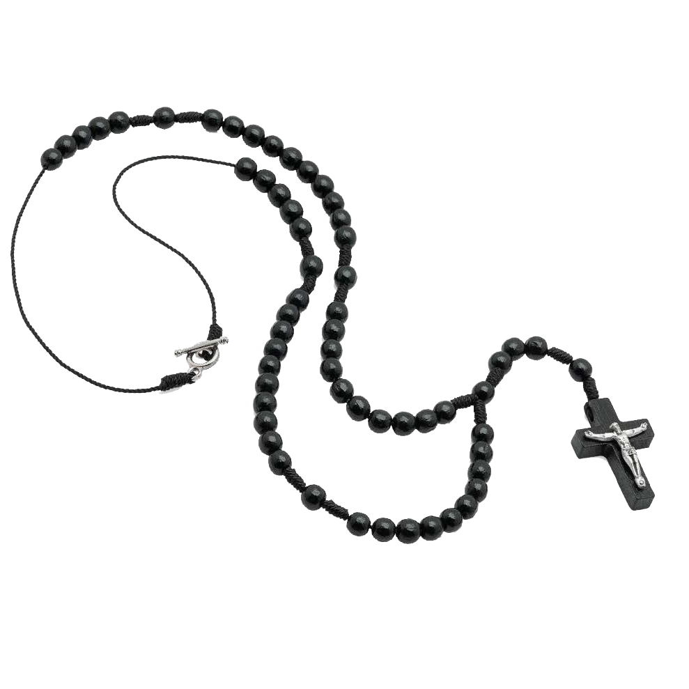 Black Wood Rosary Necklace