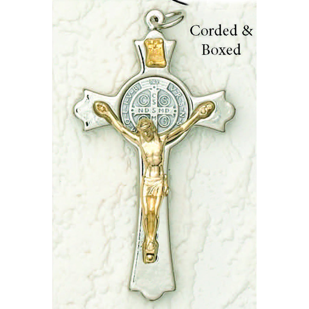 Saint Benedict Silver Tone Cross/Gold Tone Corpus - Silver Tone Medal