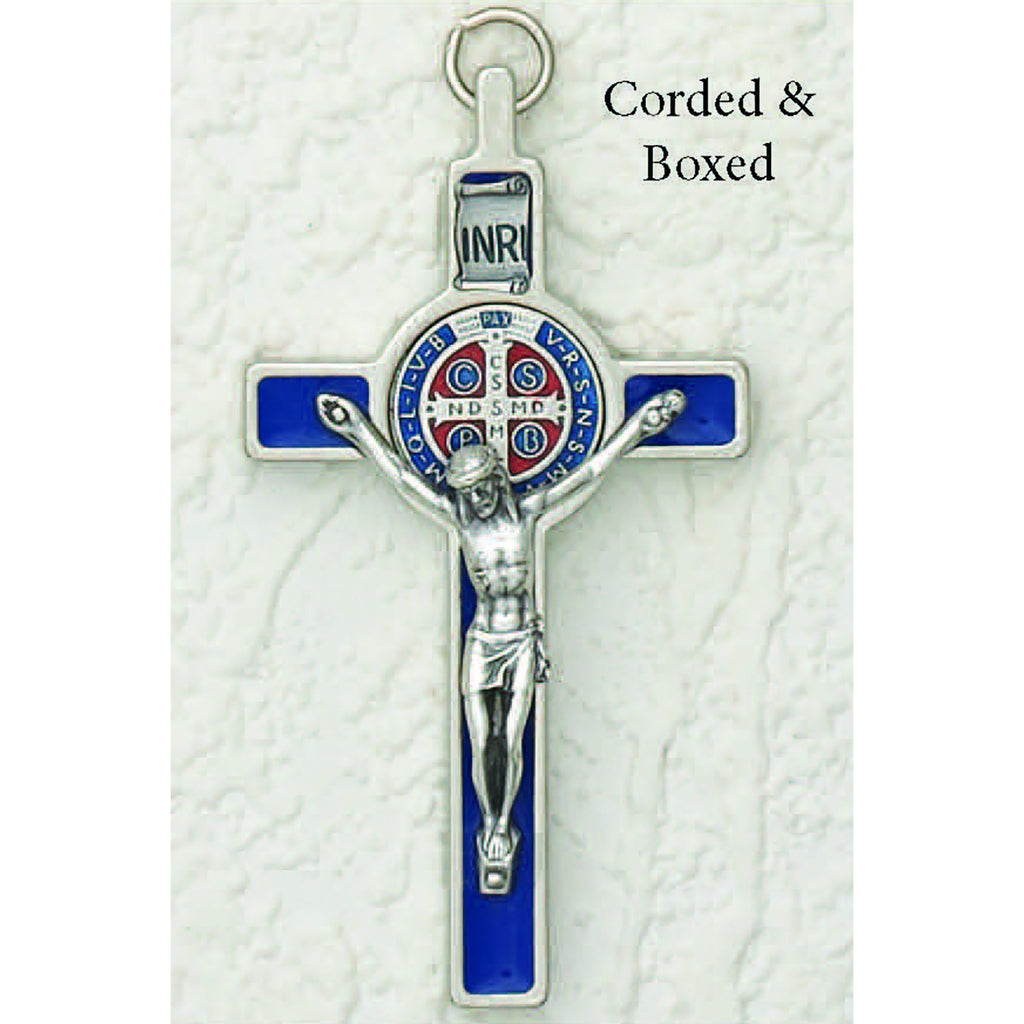 Saint Benedict Blue Enamel Crucifix - Enameled Medal