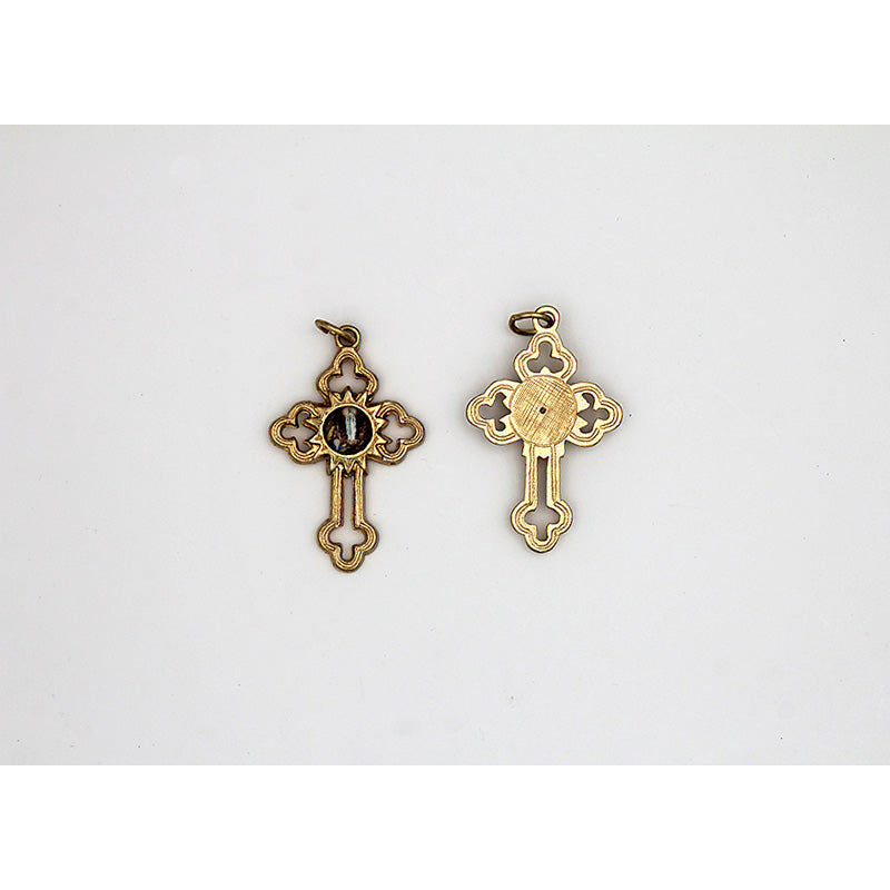 Gold Tone Cut Out Cross with Lady of Lourdes Center