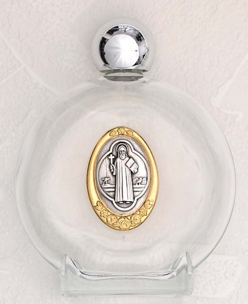 Saint Benedict Glass Holy Water Bottle with Two Tone Medal