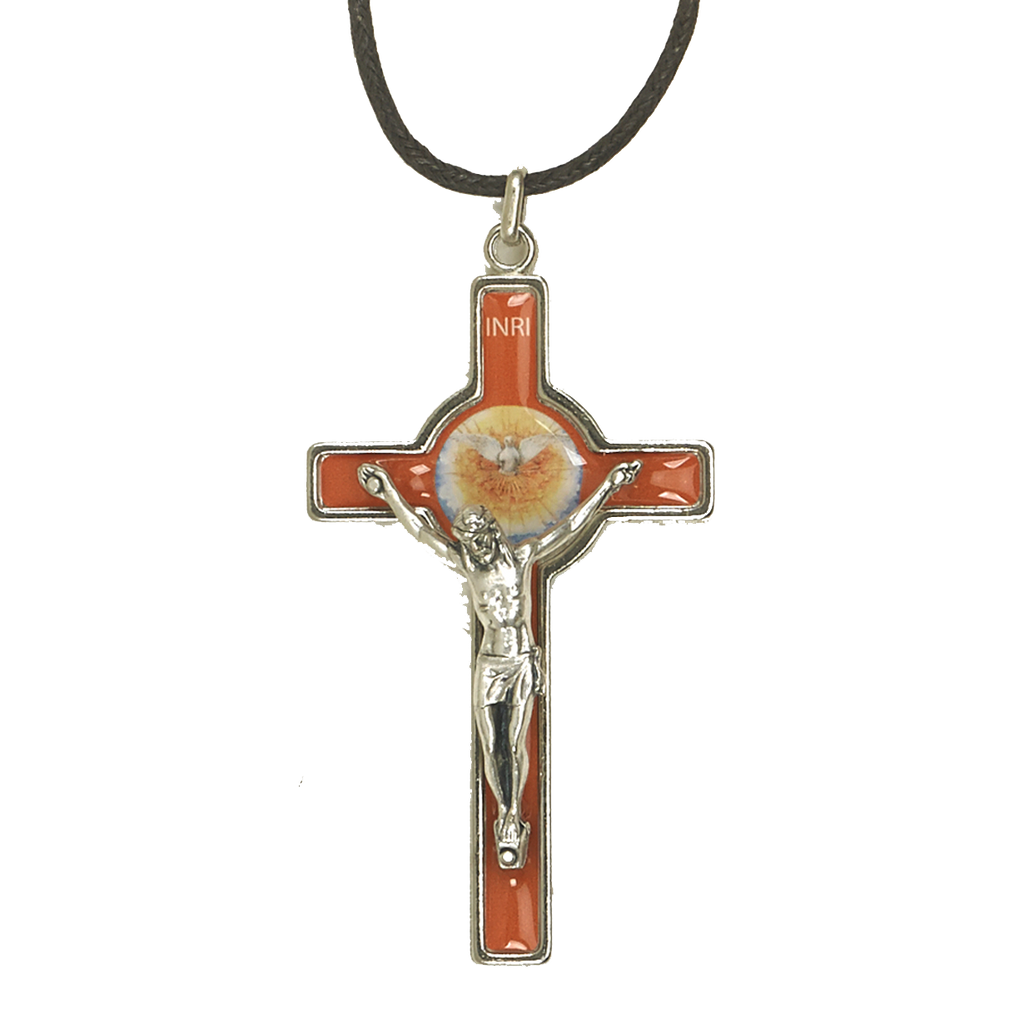 3 Inch Silver Tone Epoxy Confirmation Cross With Cord