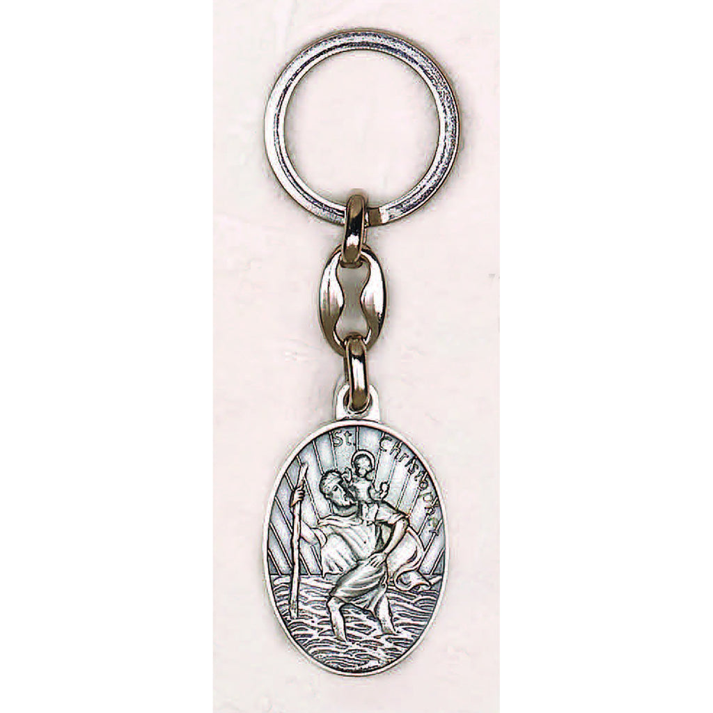 Saint Christopher Silver Oval Enameled Key Chain - Pack of 6