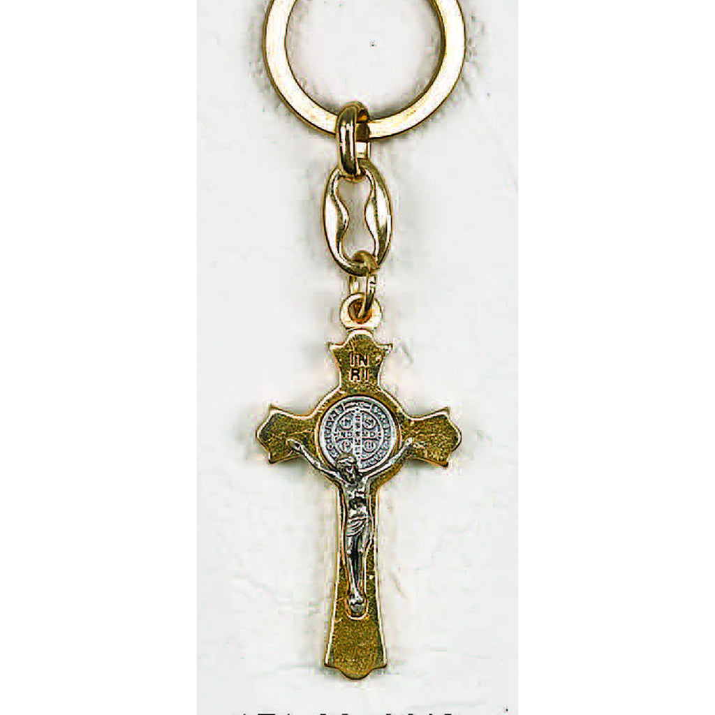 Gold Tone Saint Benedict Cross Key Chain - Pack of 6