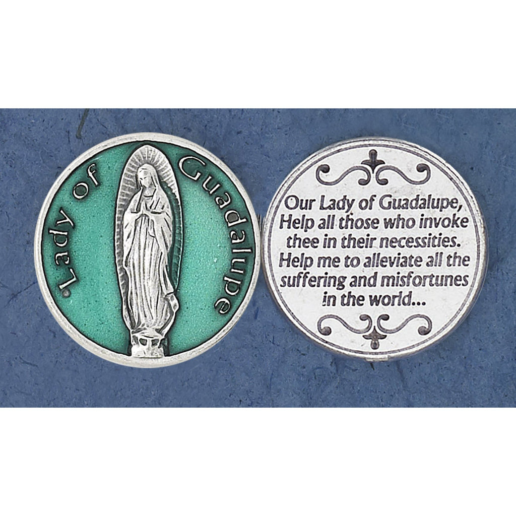Green Enameled Lady of Guadalupe Token