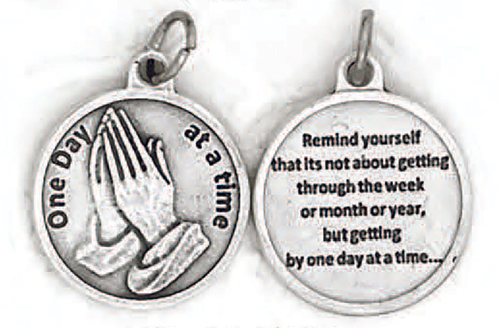 Silver tone One Day at a Time Double Sided Medal - 4 Options