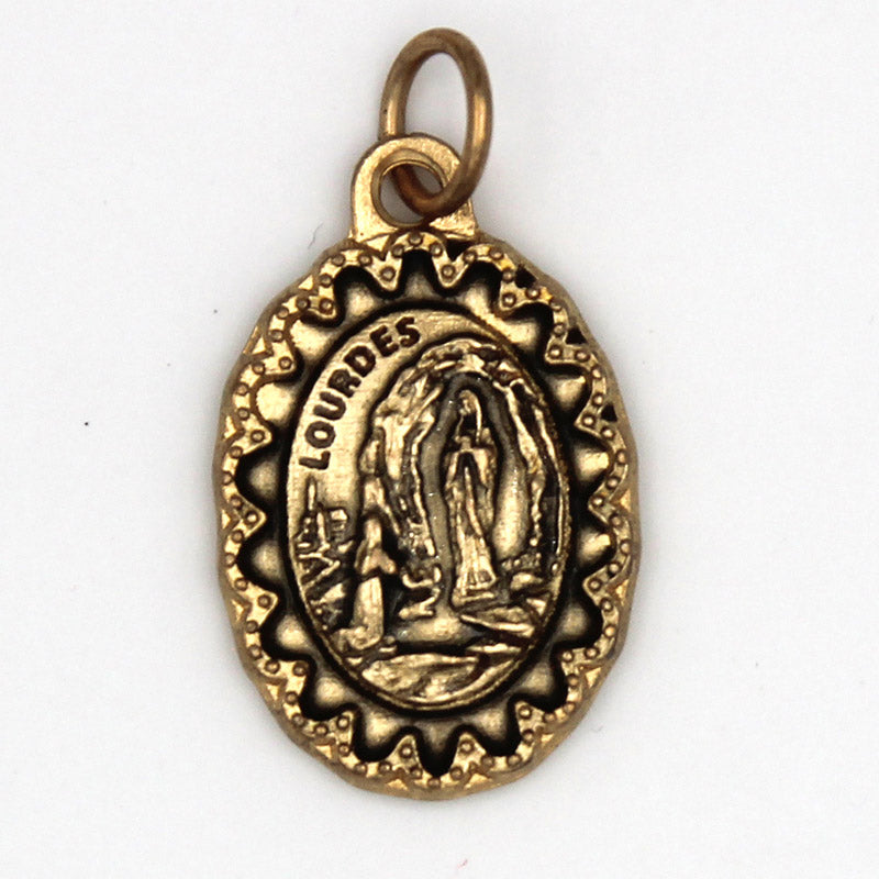Lady of Lourdes - Antique Gold Tone Deluxe Medals 1"