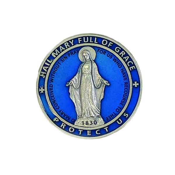 Miraculous Medal Blue Enamel Visor Clip