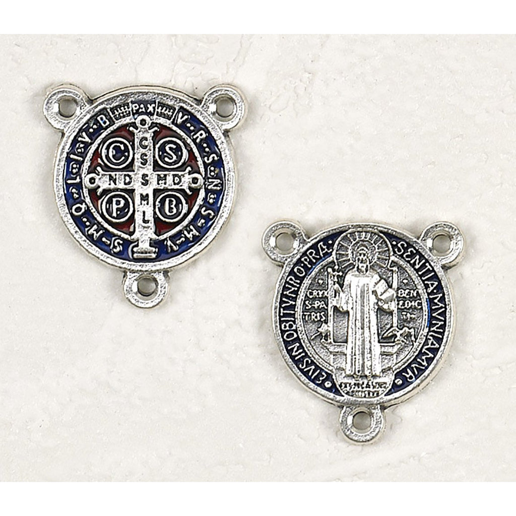 Enameled Saint Benedict Medals - Dark Blue and Red - Silver Tone - Pack of 12