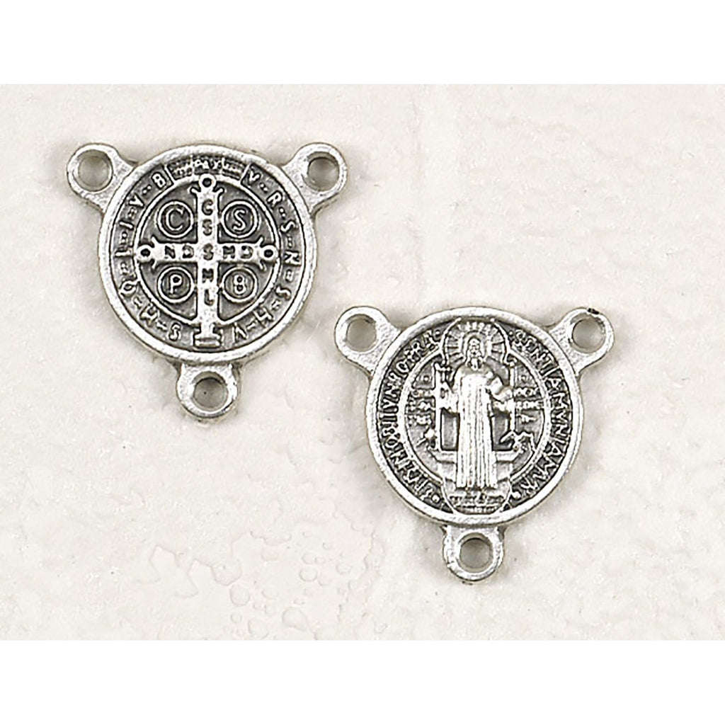 St. Benedict Silver Tone Small  Round Rosary Center - Pack of 25