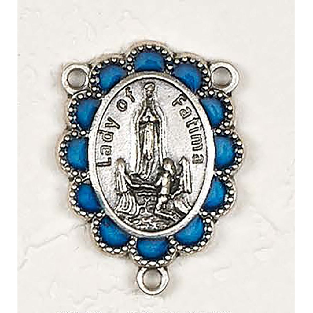 Enameled Our Lady of Fatima Silver toned Rosary Center - Pack of 25