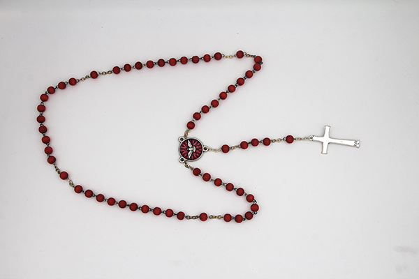 Red Confirmation 6mm Wood Rosary with Enameled Center