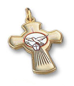 1-1/4 Inch Holy Spirit Confirmation Gold Tone Cross