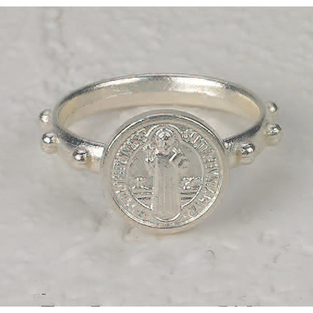 Saint Benedict Rosary Ring - Silver Tone - 3 Sizes - Pack of 25