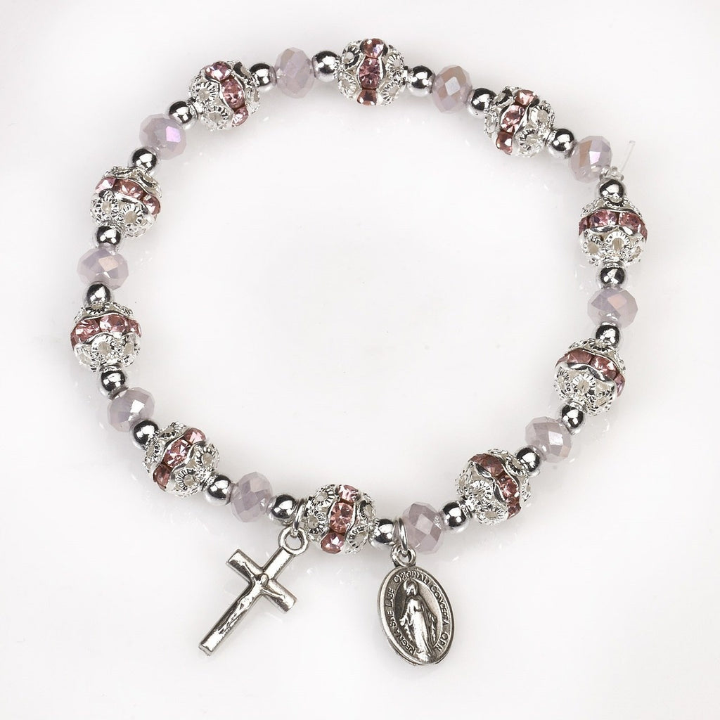 Rose Stretch Rosary Bracelet - Pack of 4