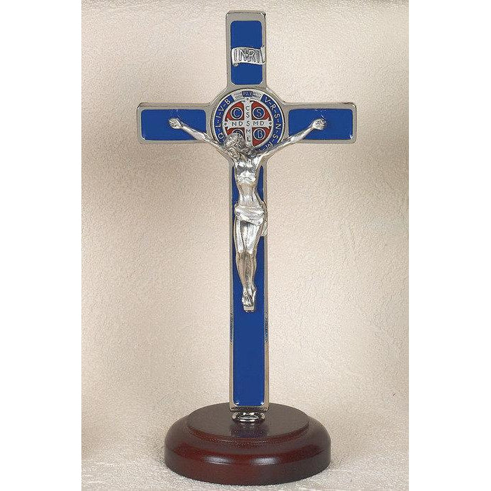 Saint Benedict Blue Enameled Cross - Enameled Medal - On Base