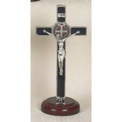 Saint Benedict Black Enameled Cross - Enameled Tone Medal - On Base