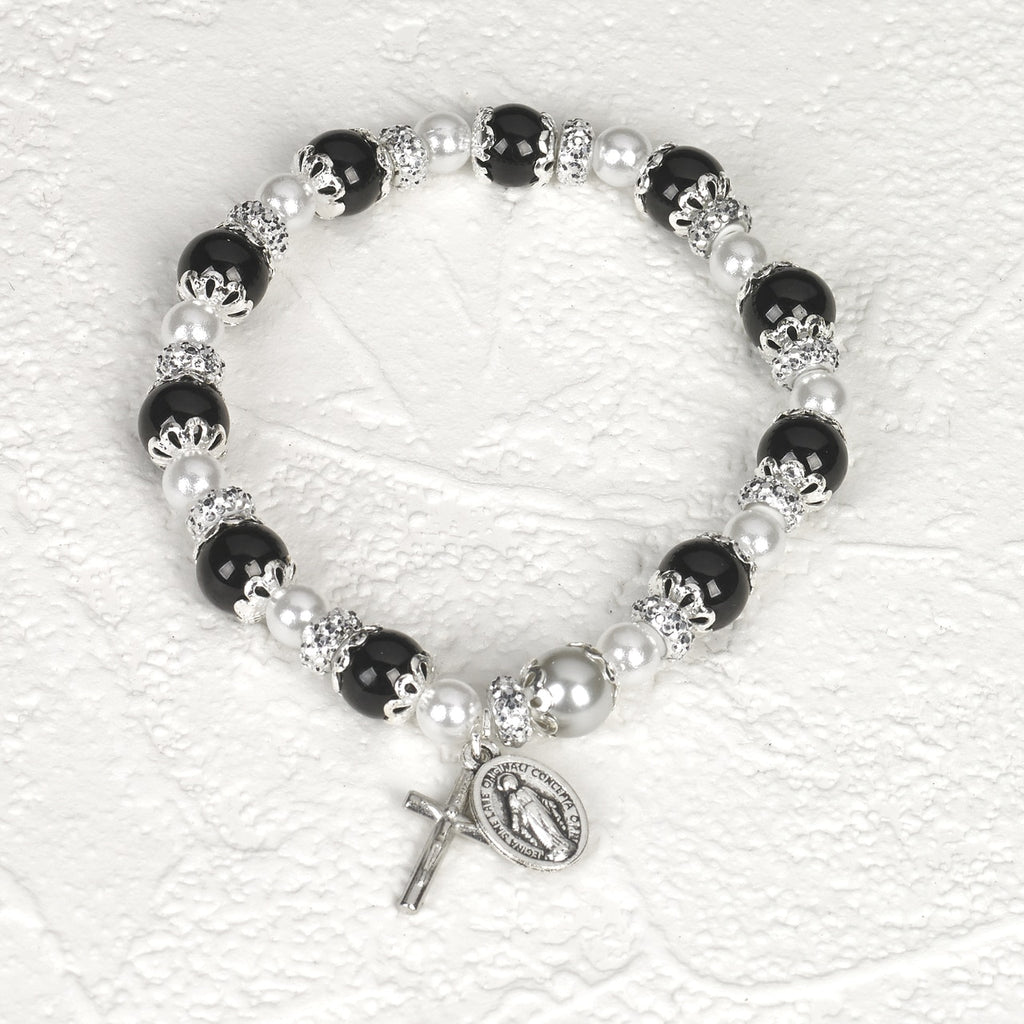 Black Rosary Bracelet with Pearl - Pack of 4