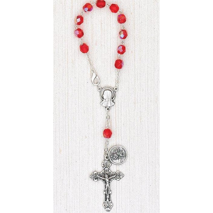St Christopher Auto Rosary - Red Glass - Pack of 3
