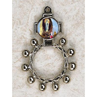Lady of Lourdes - Finger Rosary - Graphic Silver Tone
