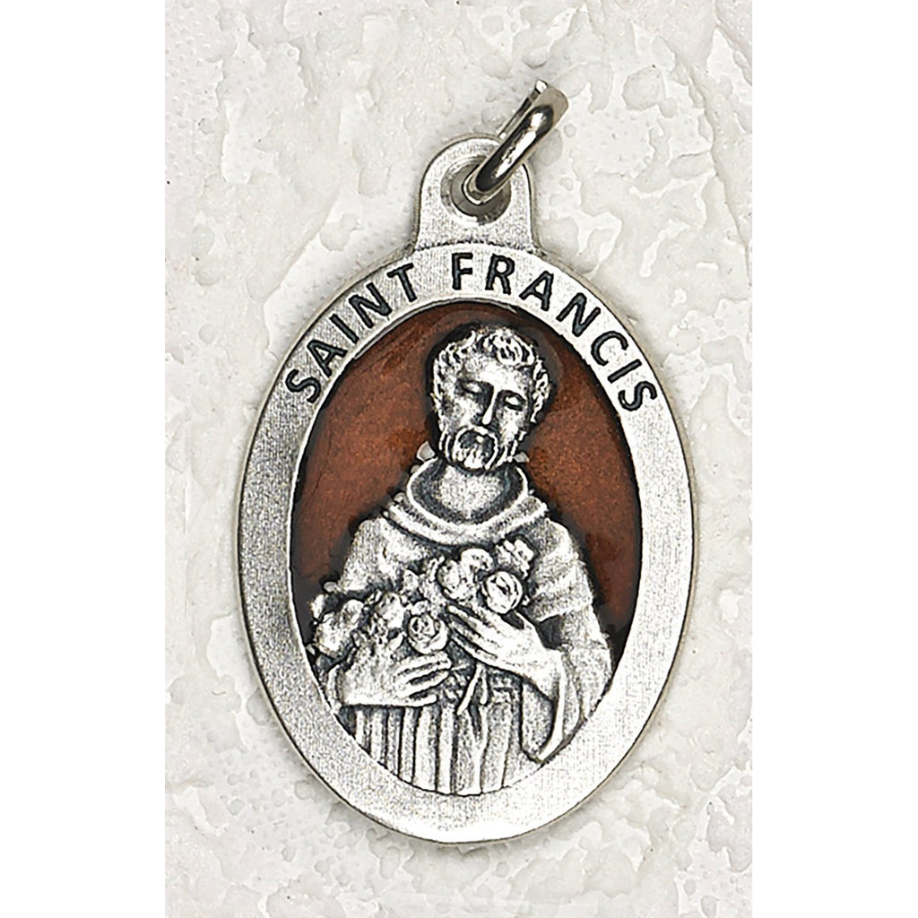 Saint Francis 1-1/2 Inch Oval Brown Enamel Medal - Pack of 12