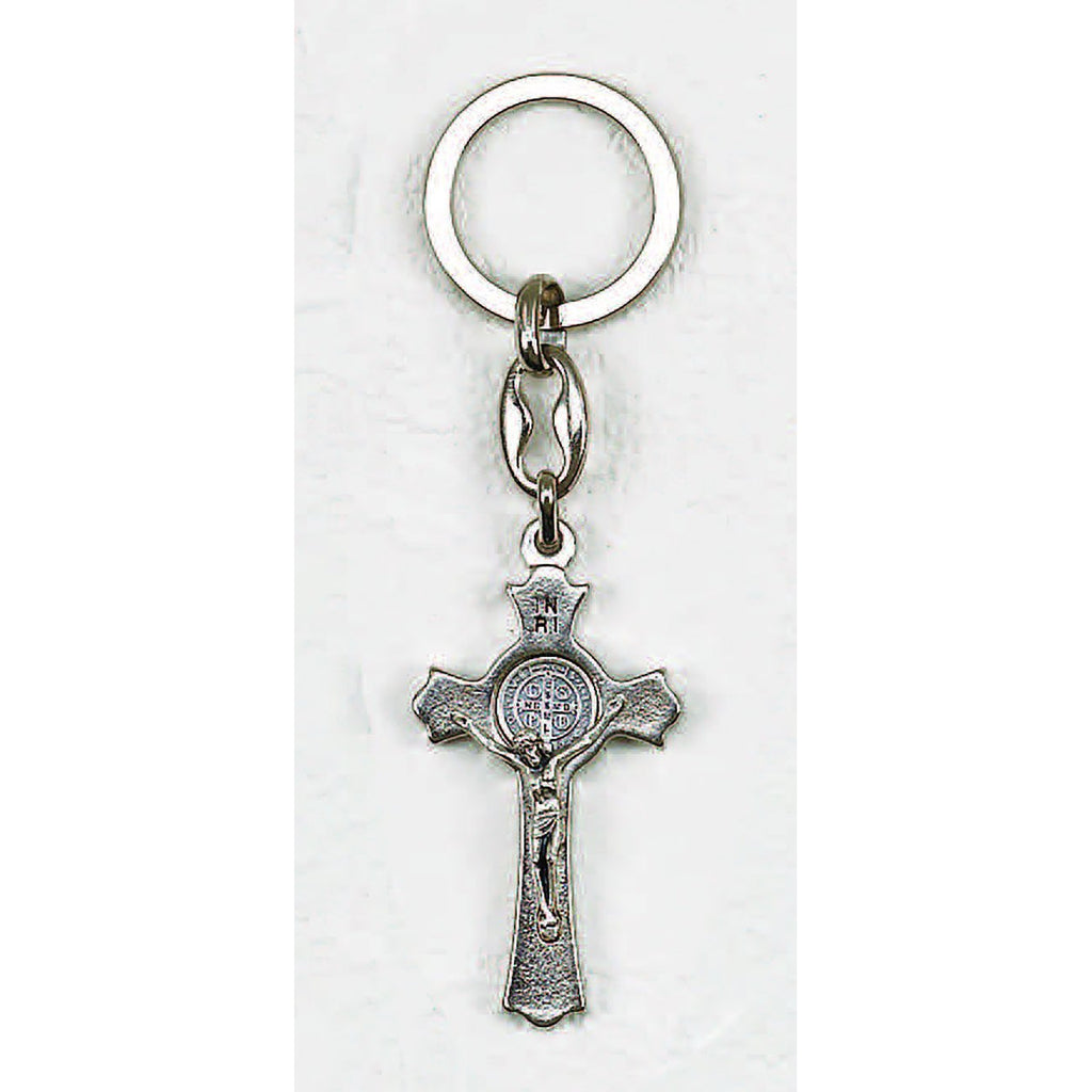Silver Tone Saint Benedict Cross Key Chain - Pack of 6