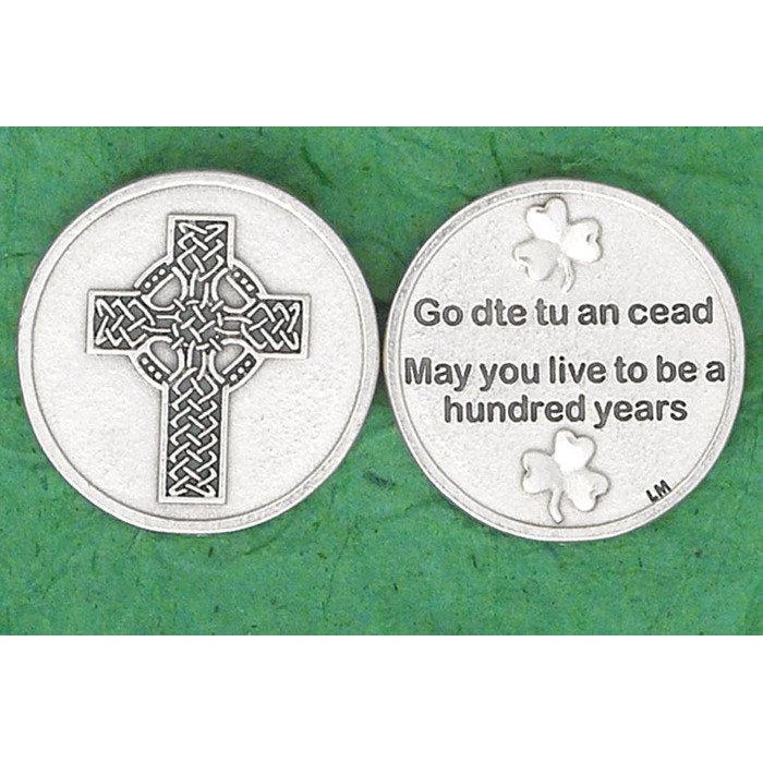 Irish token - Celtic Cross - May you live to be a hundred years - Pack of 25
