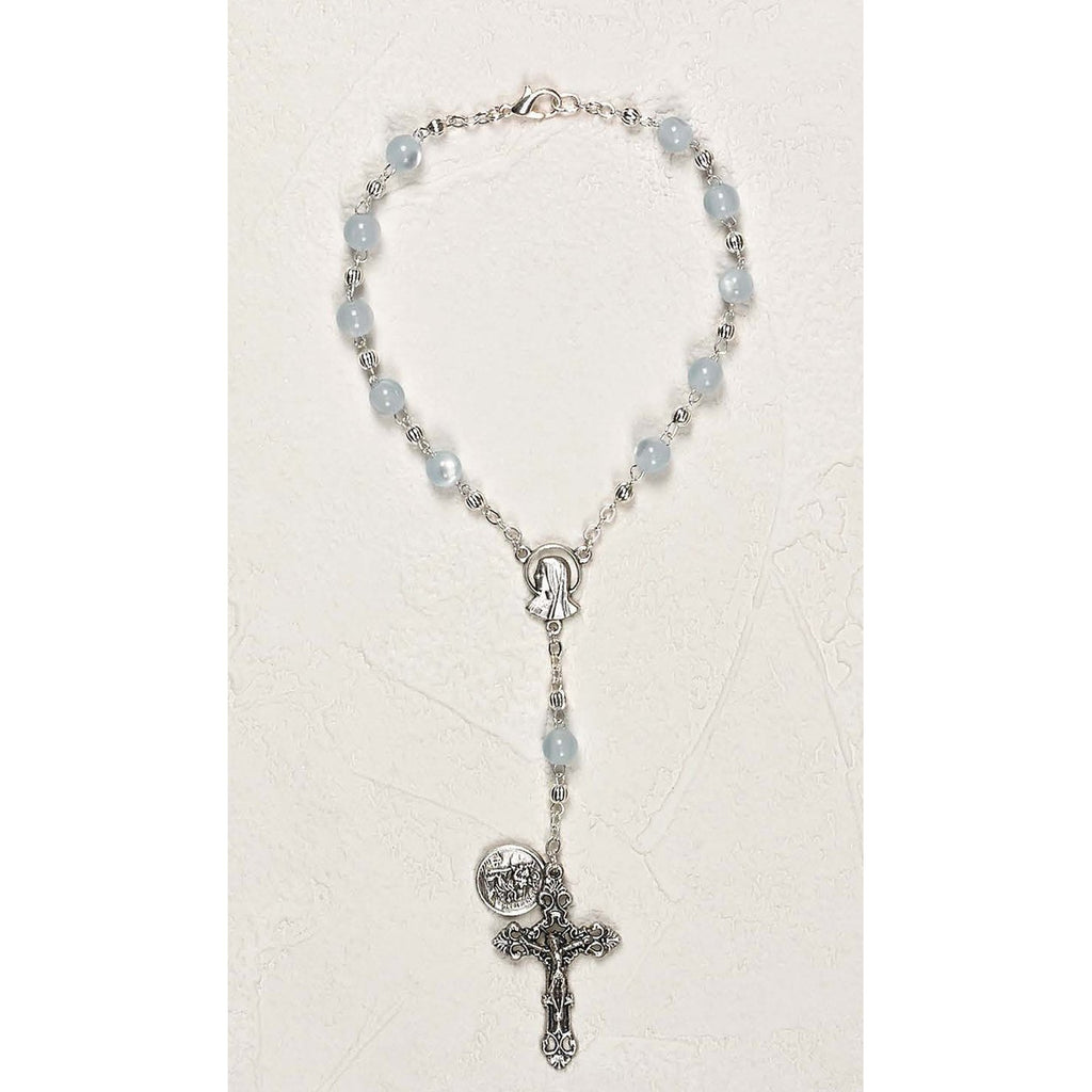 St Christopher Auto Rosary - Aqua Cat's Eye - Pack of 3