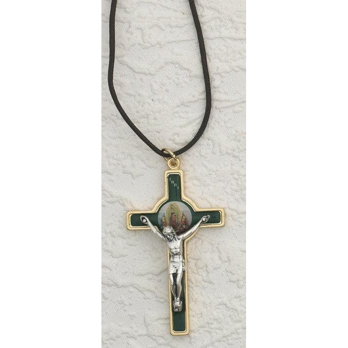 Gold Tone Enameled Lady of Guadalupe Cross