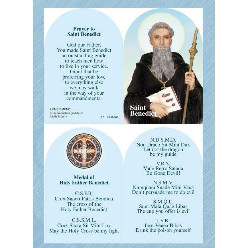 St Benedict - Arched Folding PVC Prayer Card - Pack of 25